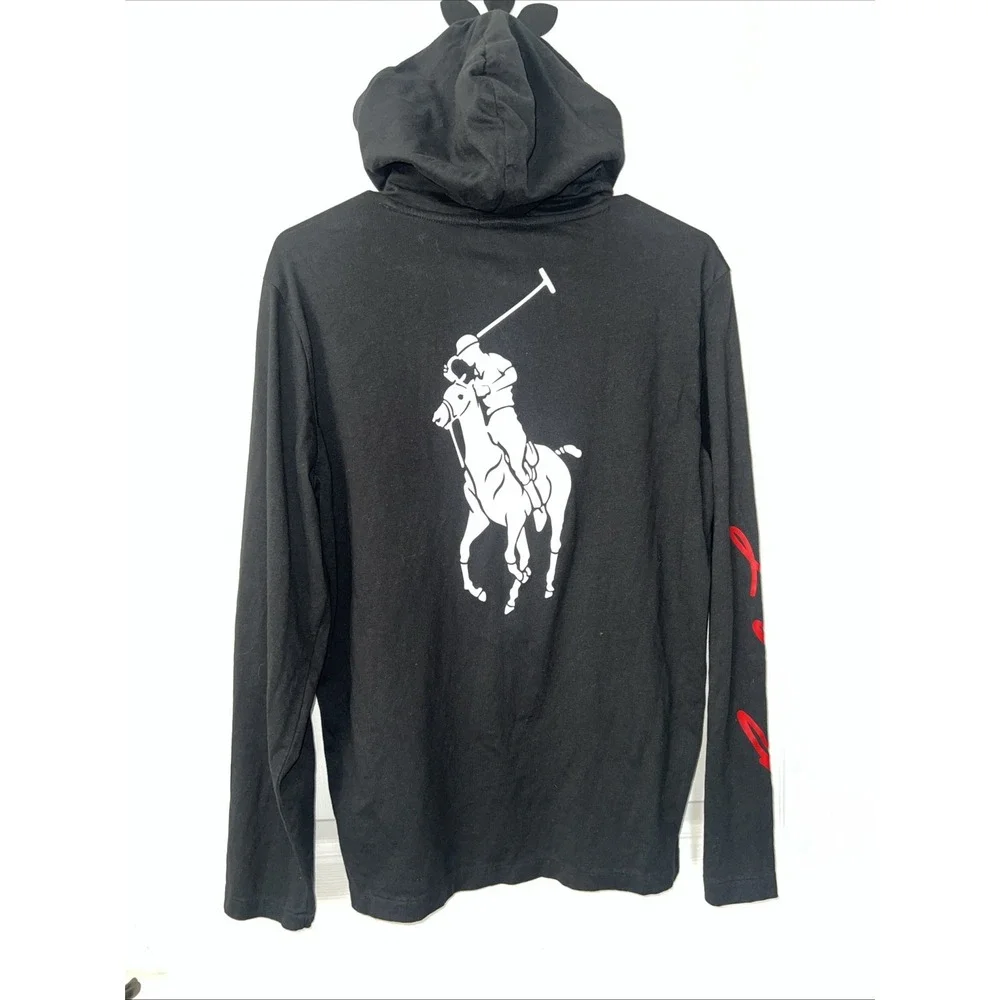 Polo Ralph Lauren Mens‎ Hoodie Black Long Sleeve Large Pony Hooded Tee Small